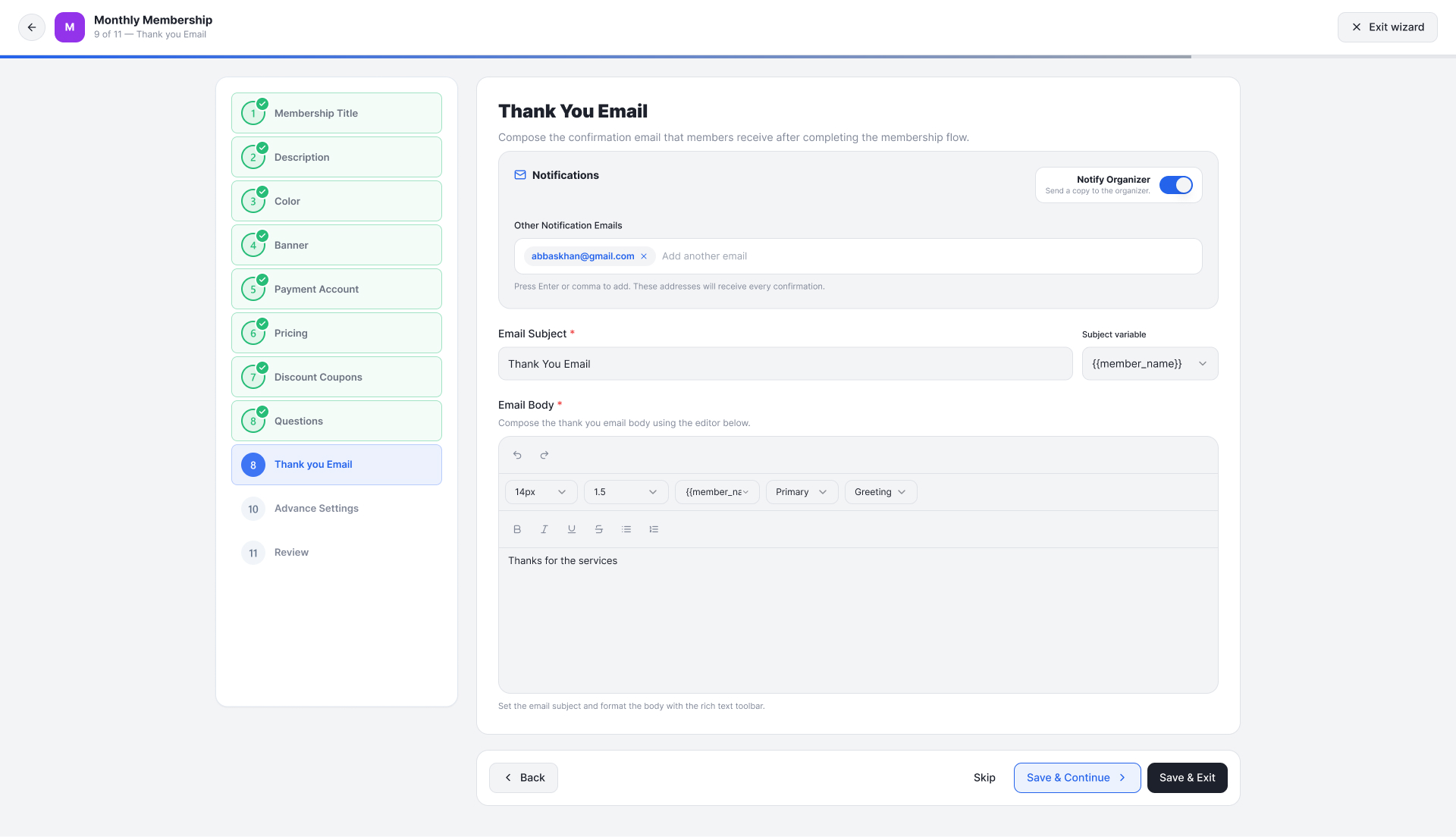 Step 9 of Member Type Creation