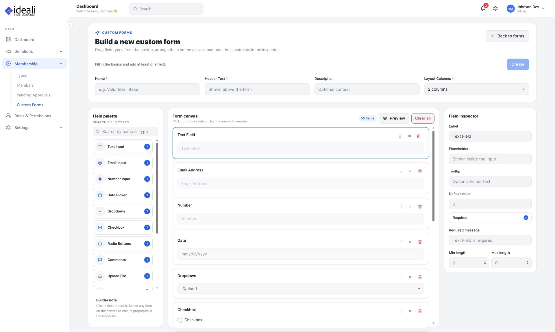 Custom Forms for Memberships