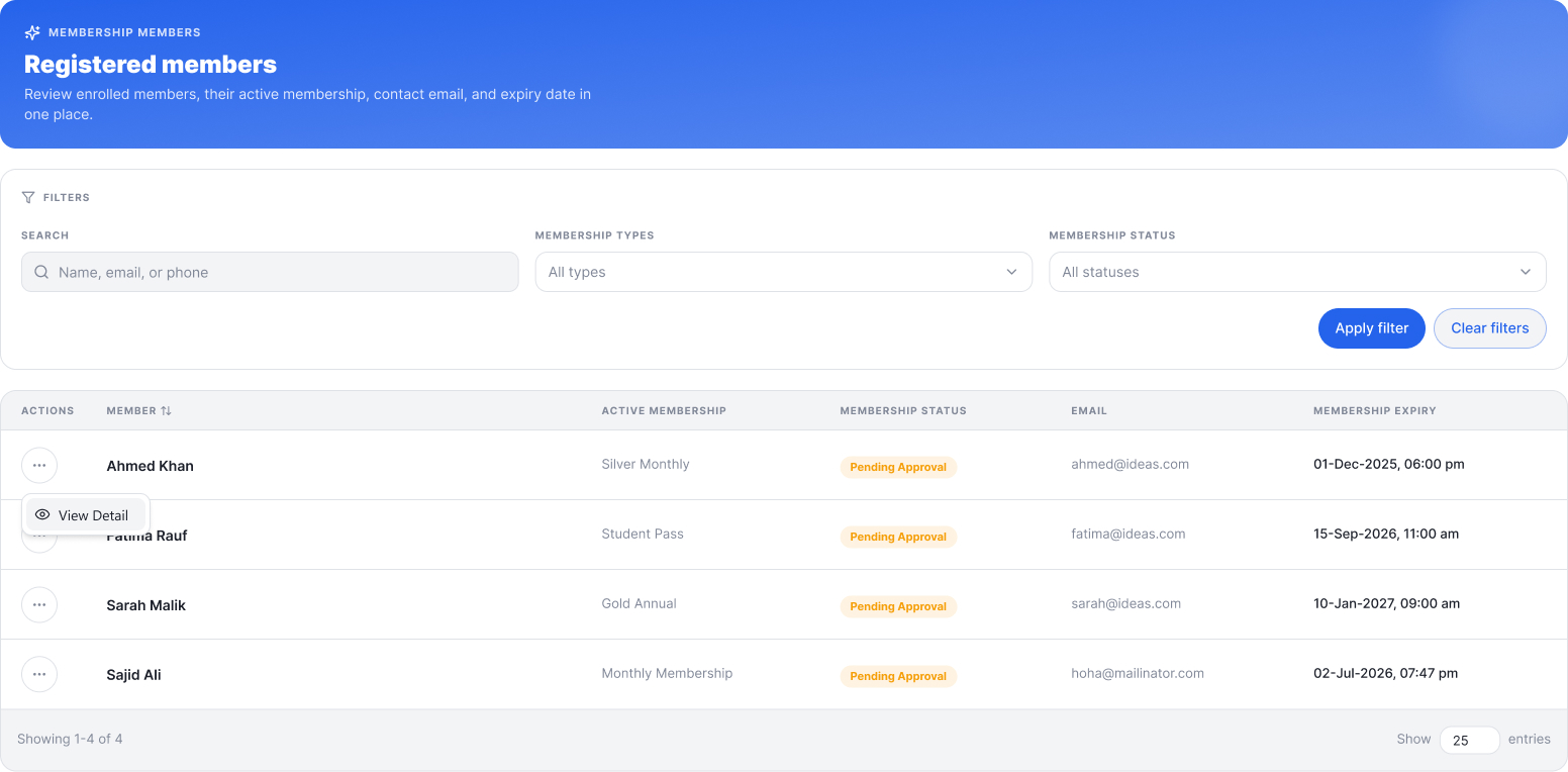 Pending Approvals List