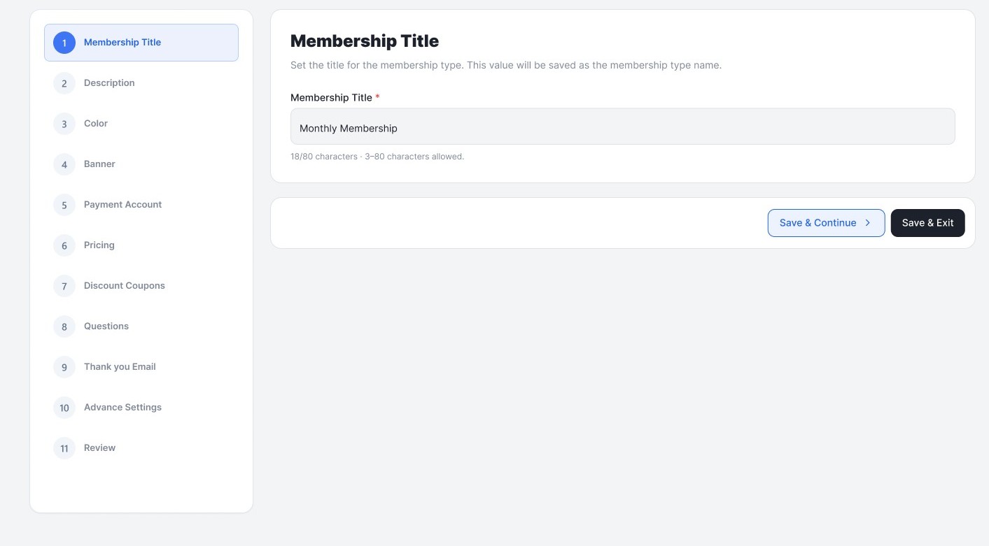 Step 1 of Member Type Creation