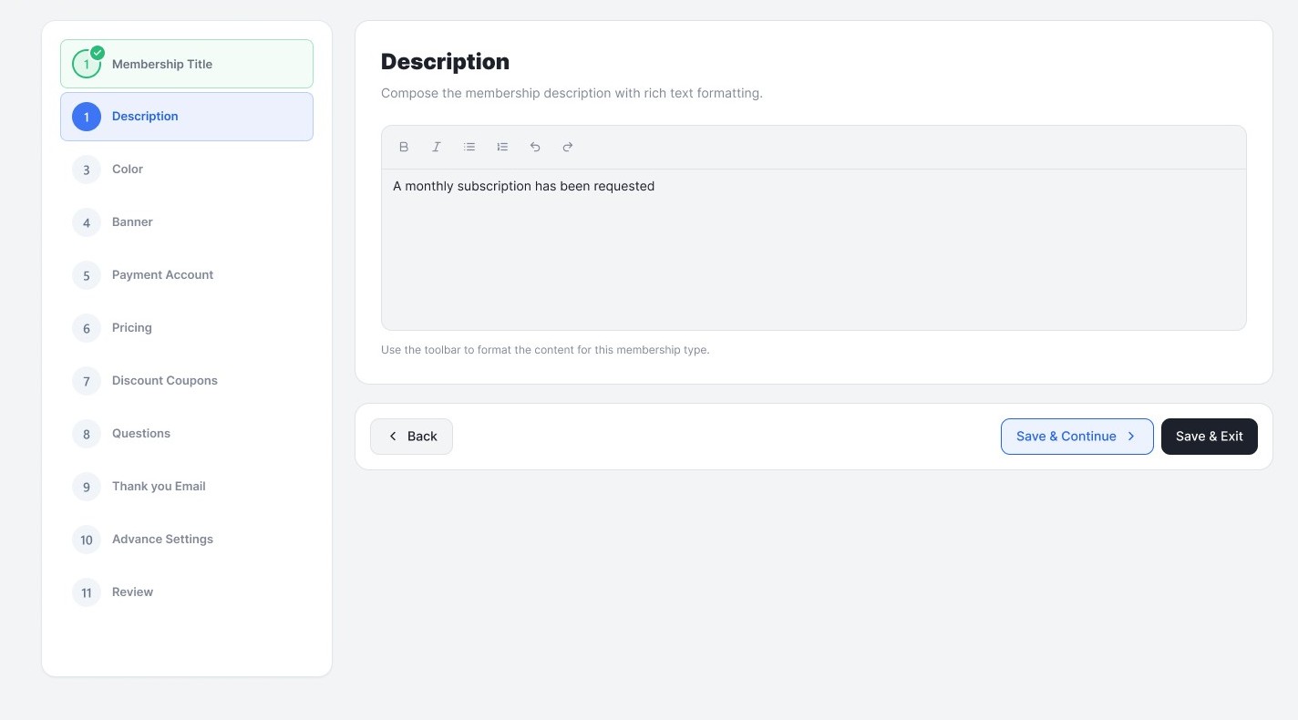 Step 2 of Member Type Creation