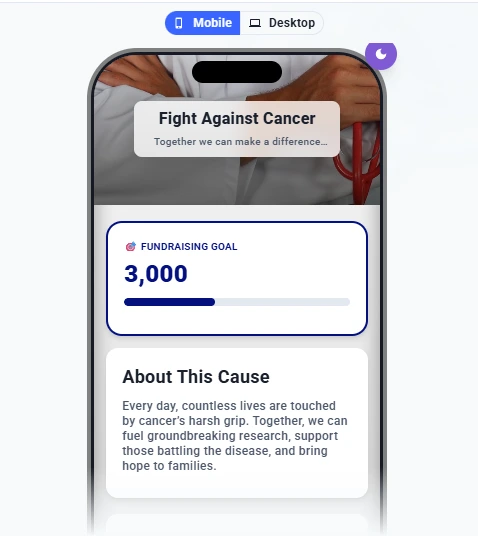 Campaign builder live preview in Mobile view, with the Mobile and Desktop toggle at the top